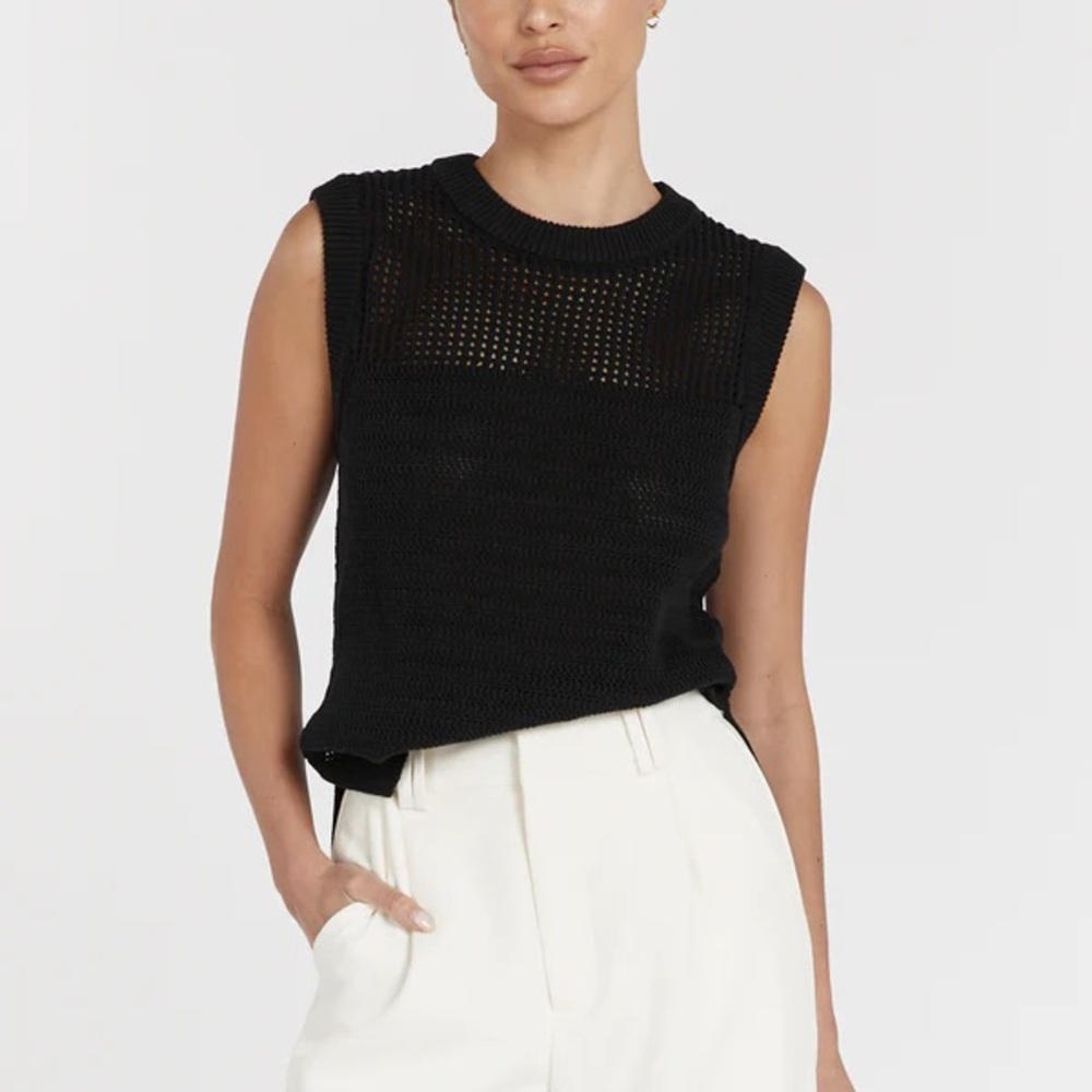 NWT Dissh Black Crochet Knit Top